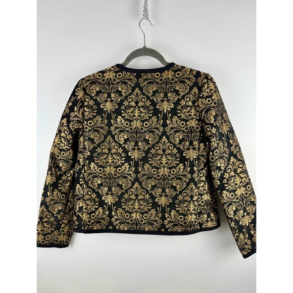 Old Navy Jacket Women Medium Jacquard Open Front Blazer Black Gold Office, party - Picture 5 of 15